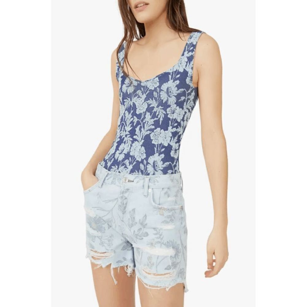 Free People Blue Sleeveless Bustier Bodysuit
